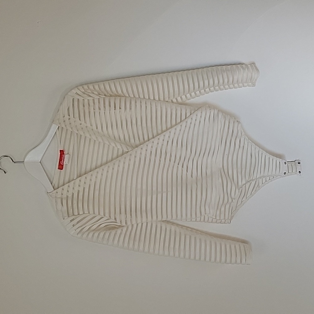 CLOSET CLEAROUT $10 | Rainbow | White sheer striped bodysuit | Size large